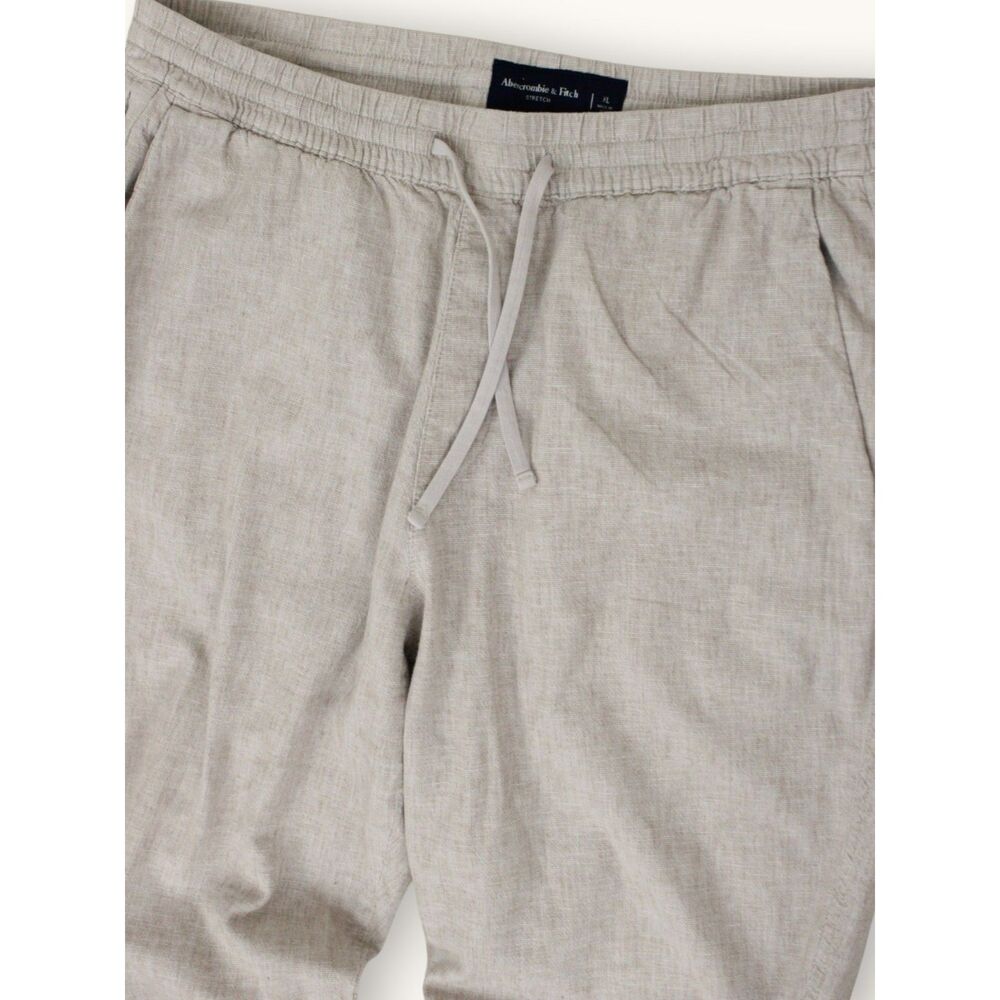 Abercrombie & Fitch Linen Blend Stretch Joggers XL Beige Neutral Lounge Pants - Picture 3 of 5